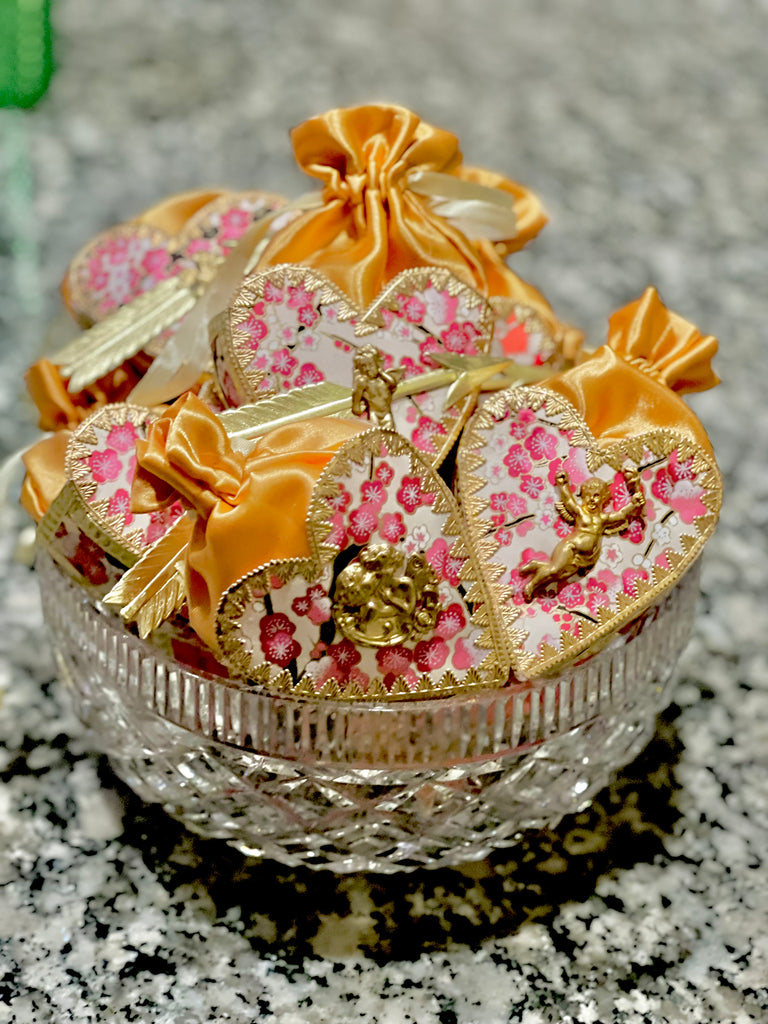 Dresden Medallion Heart Silk Candy Containers