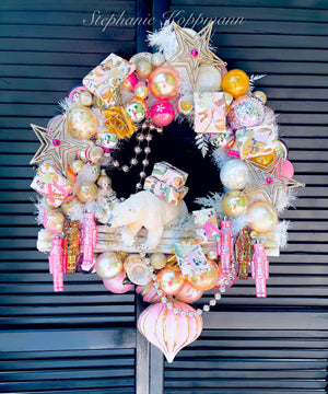 “Leaving the North Pole”-Vintage Glass Ornament Wreath