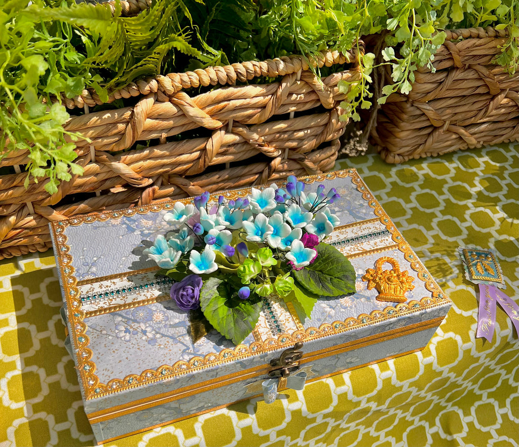 Baby Blue Mothers Day Garden box with Tragant/Sugar Floral