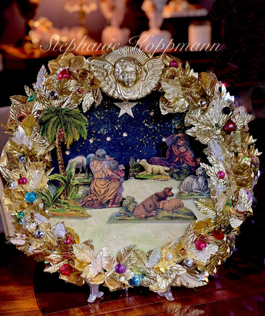 “The Shepherds keep watch” RARE German Nativity Diecut Wreath