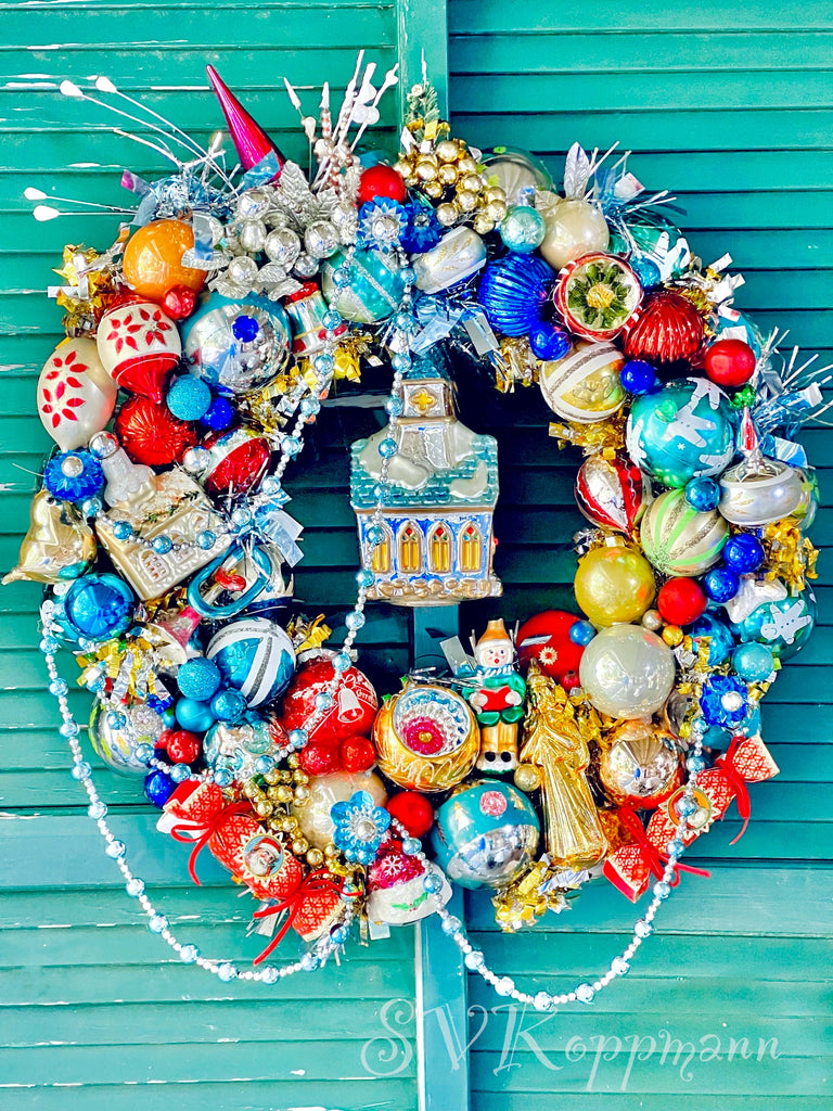 Vintage “Stained Glass” Ornament Wreath