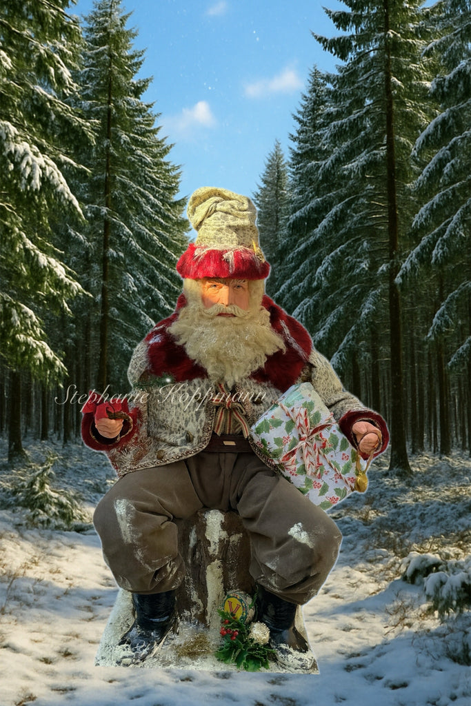 Antique German design Santa on a Tree stump