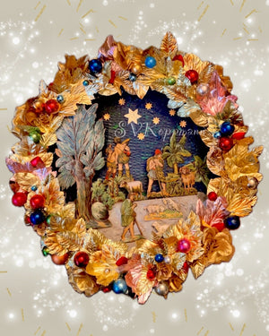 “Oh Holy Night” RARE German Nativity Diecut Wreath