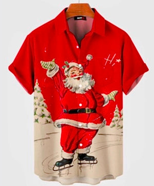 Vintage 1950 red Santa skates shirt