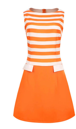 ORANGE 1960S DROP WAIST STRIPE DRESS