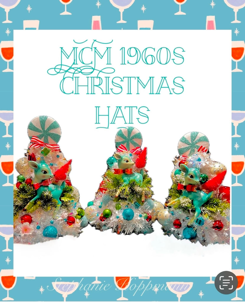 Kitschy Vintage Teal MCM Ornament Tree Hat