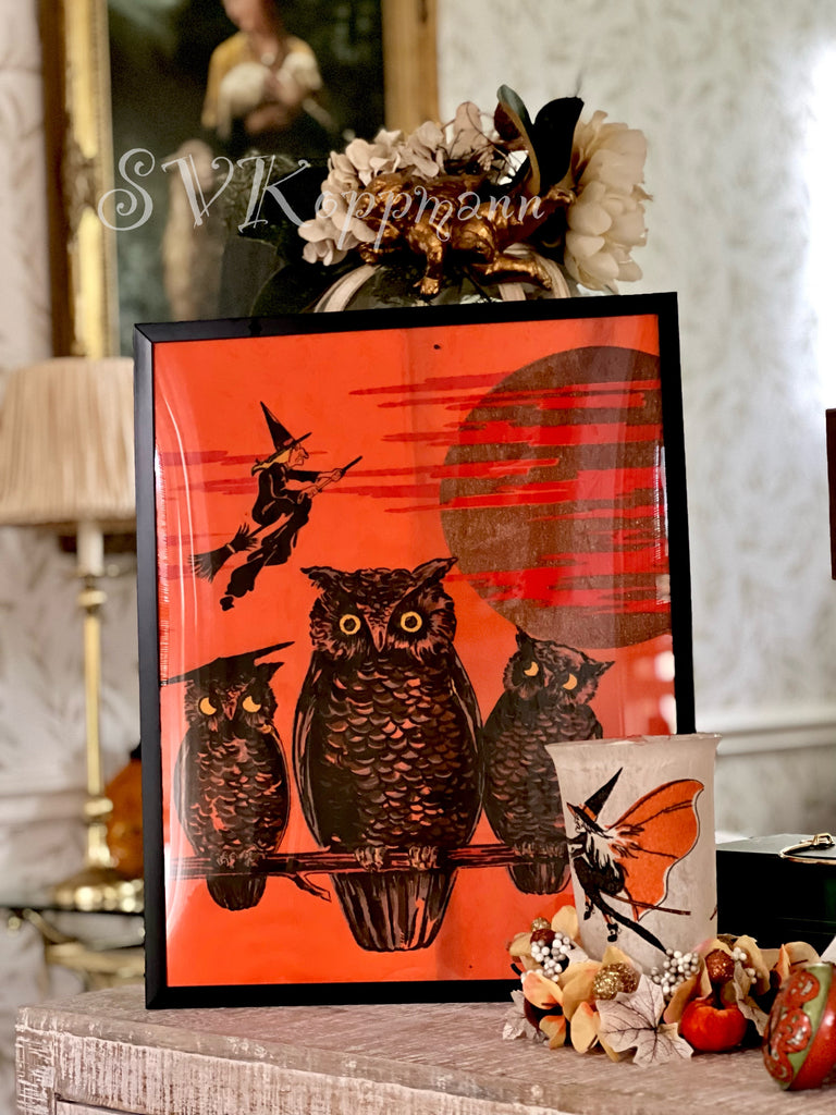Antique 1920-30s Owls Dennison Halloween crepe great Graphics!!!