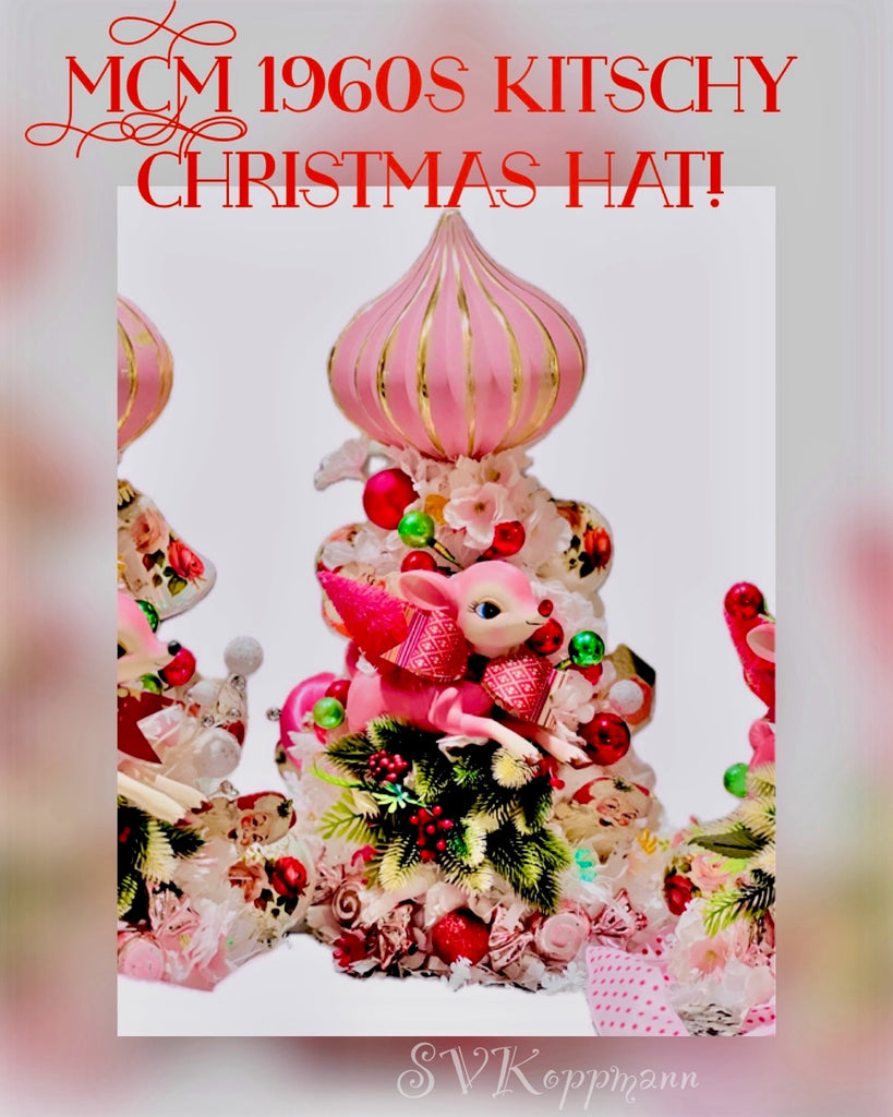 Kitschy Vintage Pink MCM Ornament Tree Hat