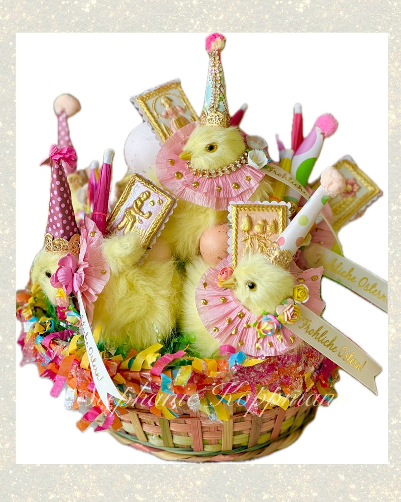 Basket of 5 Springerle Easter Party Chicks Pastels
