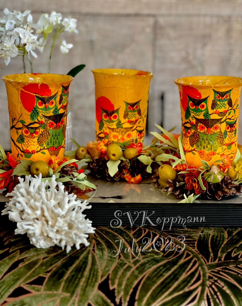 MCM Halloween Stained Glass Owl Lanterns