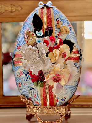 Imari style Exceptional Large Tragant/Sugar Floral Easter Egg