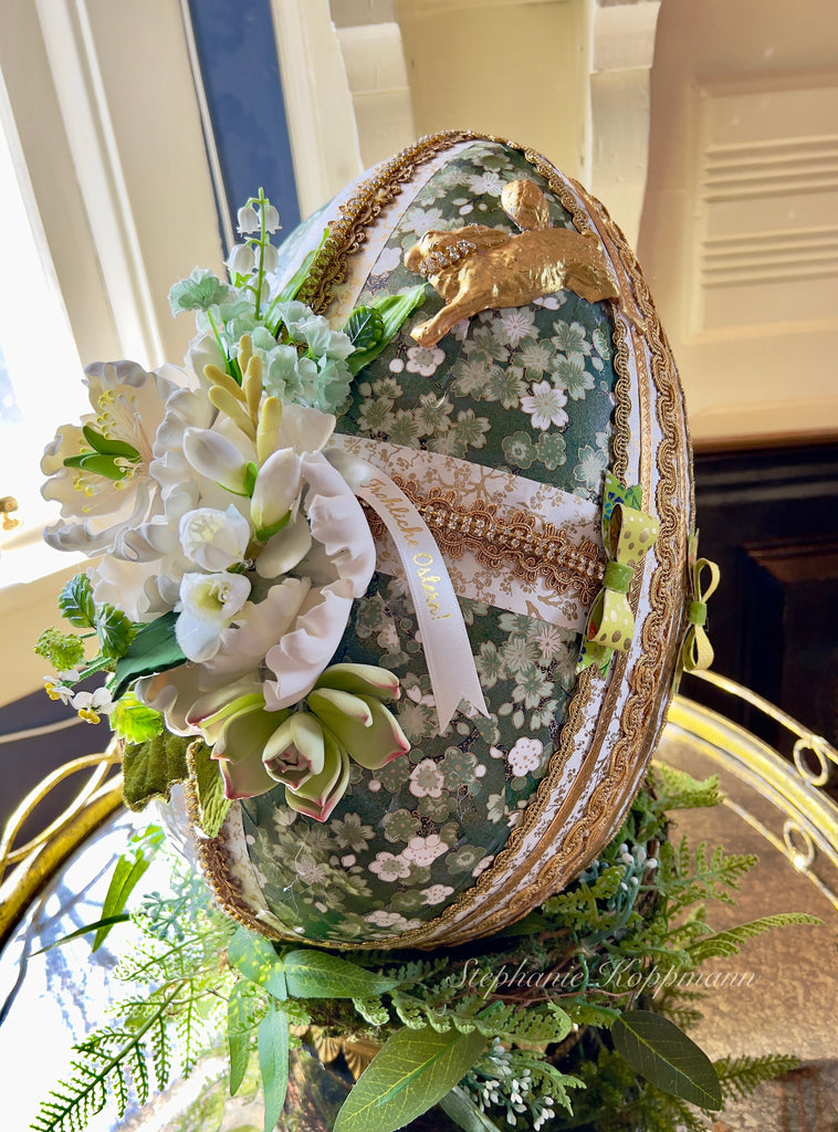 Spring” Exceptional Large Tragant/Sugar Floral Easter Egg