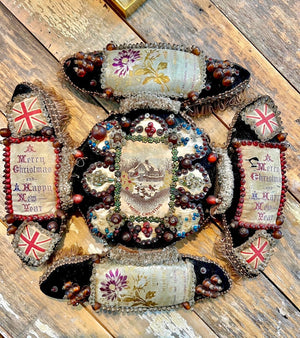 Antique Christmas Rare Beaded Victorian Pincushion