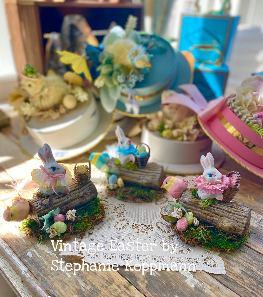 SOLD OUT Darling Easter pink Bunny on a Stump