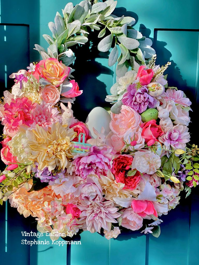 Silk Floral Egg Basket Wreath